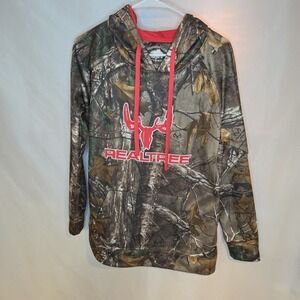 Realtree Women's Hoodie Camouflage Pinkish‎ Logo L  Pullover Hunting Camo